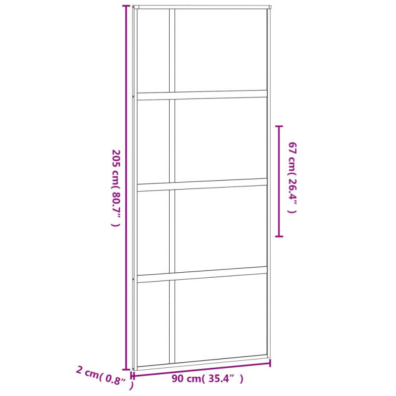 Schiebetür Schwarz 90x205 cm Hartglas und Aluminium