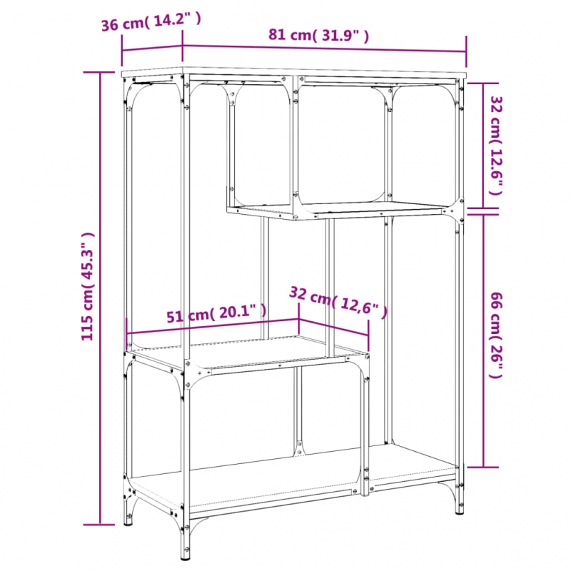 Bücherregal Grau Sonoma 81x36x115 cm Holzwerkstoff und Stahl