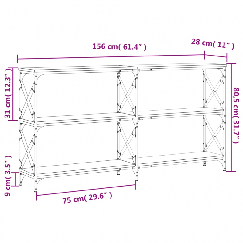 Konsolentisch Braun Eichen-Optik 156x28x80,5 cm Holzwerkstoff