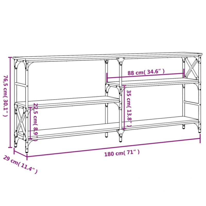 Konsolentisch Grau Sonoma 180x29x76,5 cm Holzwerkstoff