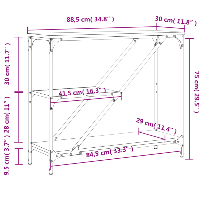 Konsolentisch Sonoma-Eiche 88,5x30x75 cm Holzwerkstoff