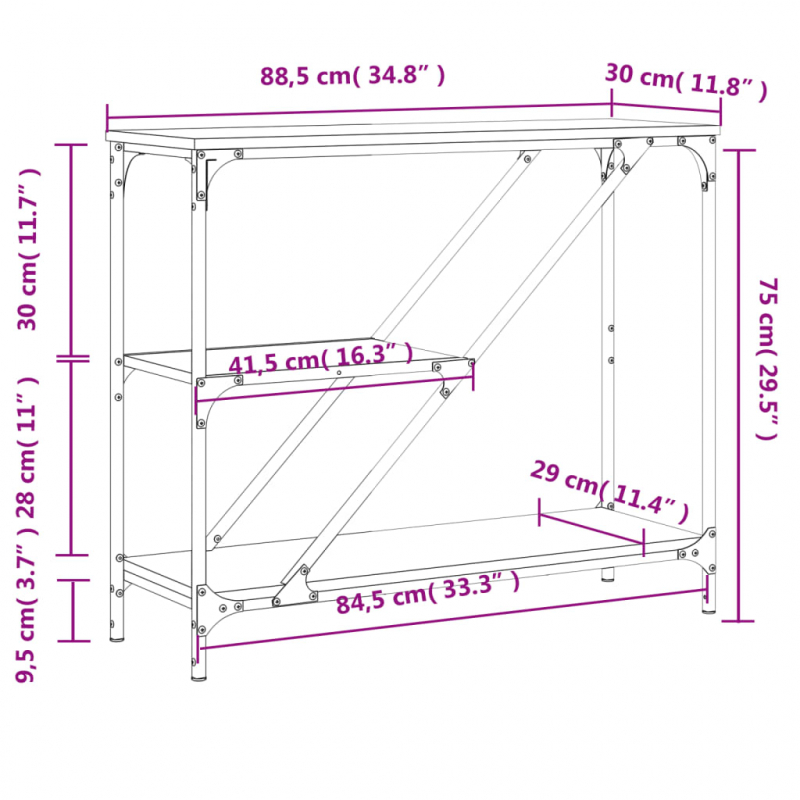 Konsolentisch Grau Sonoma 88,5x30x75 cm Holzwerkstoff