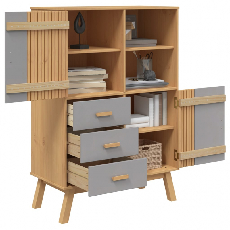Highboard OLDEN Grau und Braun 85x43x125 cm Massivholz Kiefer