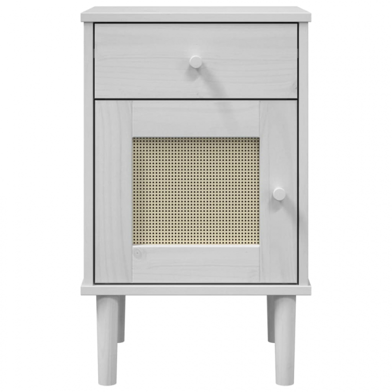 Nachttisch SENJA Rattan-Look Weiß 40x35x65 cm Massivholz Kiefer