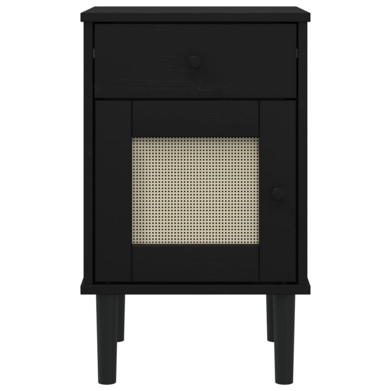 Nachttisch SENJA Rattan-Look Schwarz 40x35x65 Massivholz Kiefer