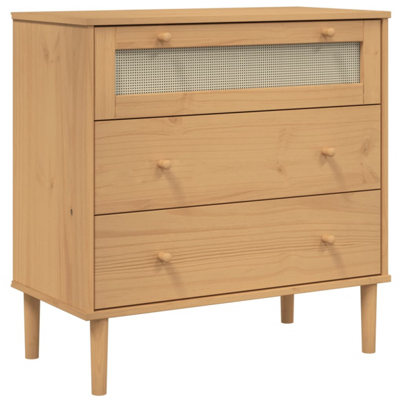 Schubladenkommode SENJA Rattan-Look Braun 80x40x80 Kiefernholz