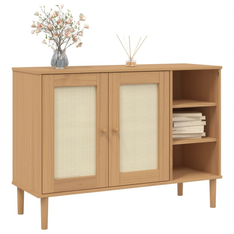 Sideboard SENJA Rattan-Optik Braun 112x40x80 cm Kiefernholz