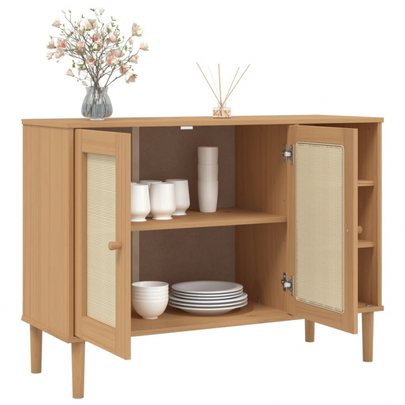 Sideboard SENJA Rattan-Optik Braun 112x40x80 cm Kiefernholz