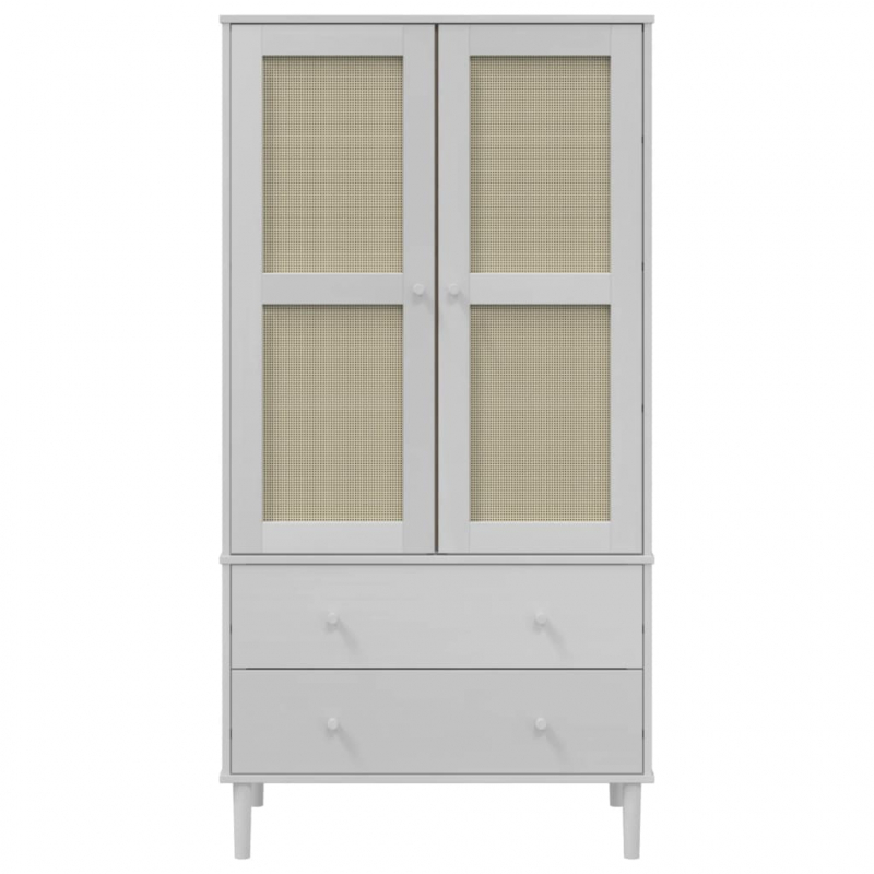 Kleiderschrank SENJA Rattan-Optik Weiß 90x55x175 cm Kiefernholz