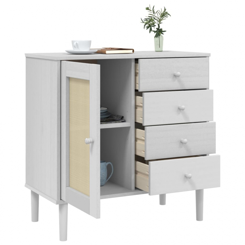 Sideboard SENJA Rattan-Optik Weiß 80x40x80 cm Kiefernholz