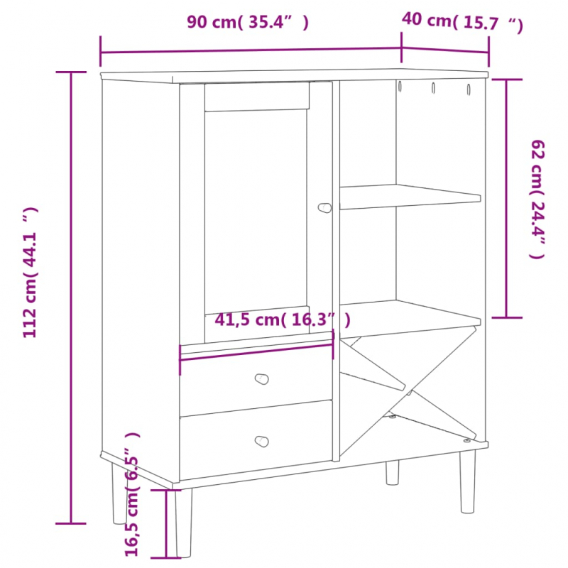 Highboard SENJA Rattan-Optik Weiß 90x40x112 cm Kiefernholz