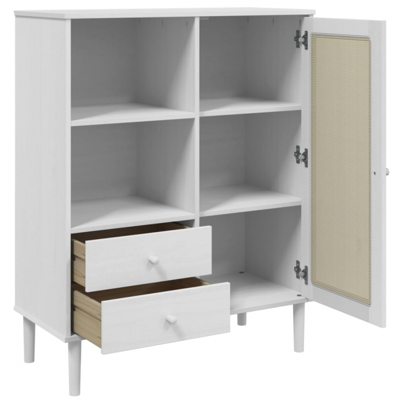 Highboard SENJA Rattan-Optik Weiß 90x40x112 cm Kiefernholz