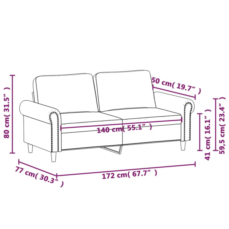 2-Sitzer-Sofa Schwarz 140 cm Kunstleder