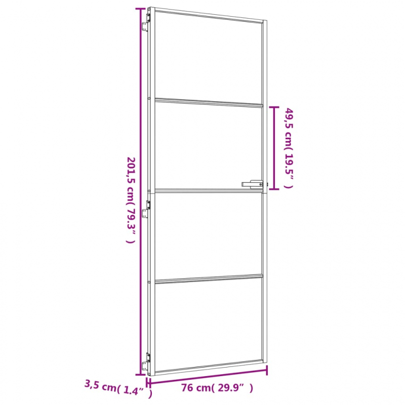 Innentür Schlank Golden 76x201,5 cm Hartglas und Aluminium