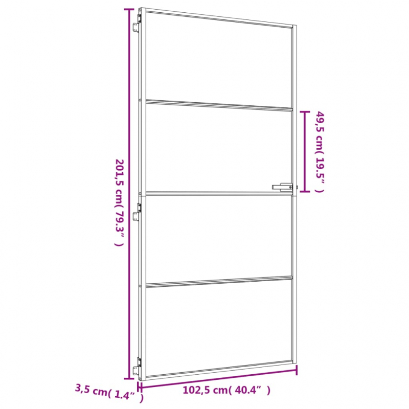 Innentür Schlank Golden 102,5x201,5 cm Hartglas und Aluminium