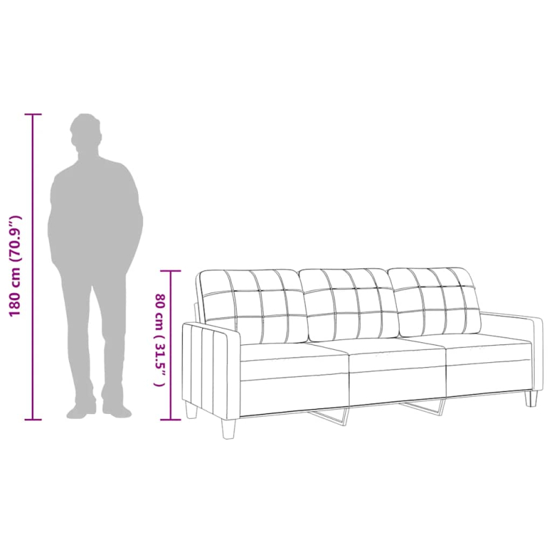 3-Sitzer-Sofa Schwarz 180 cm Kunstleder