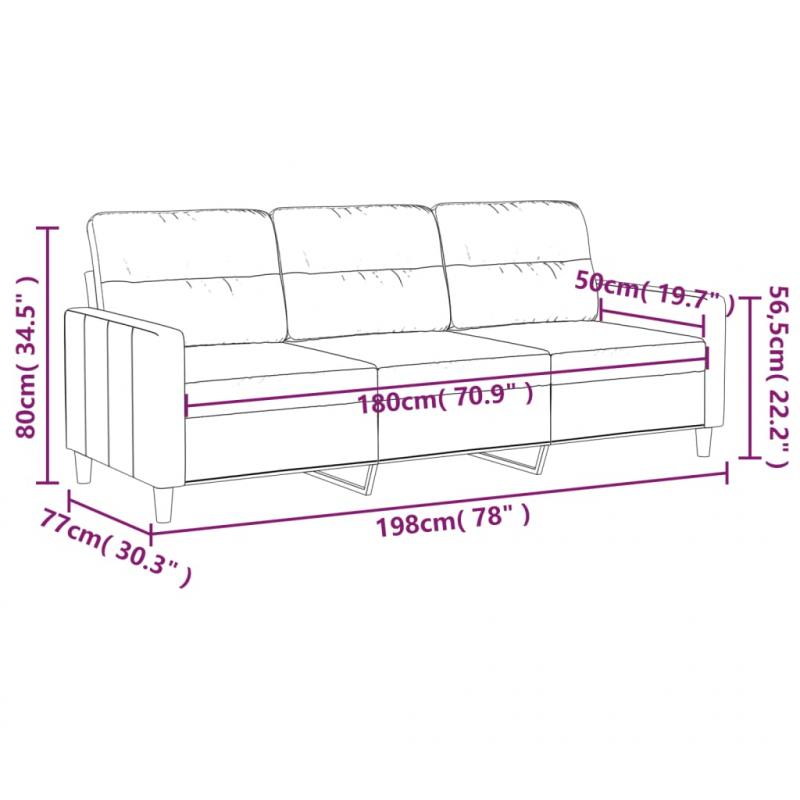 3-Sitzer-Sofa Dunkelgrau 180 cm Stoff