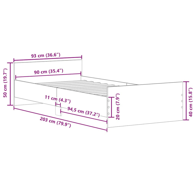 Bettgestell Betongrau 90x200 cm Holzwerkstoff