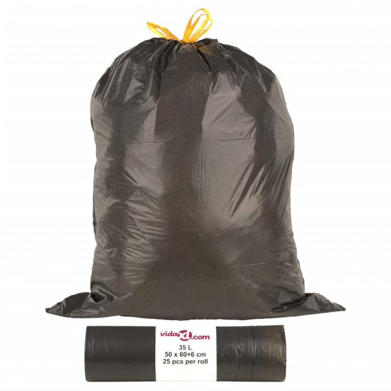 Müllsäcke mit Zugband 250 Stk. Schwarz 35 L