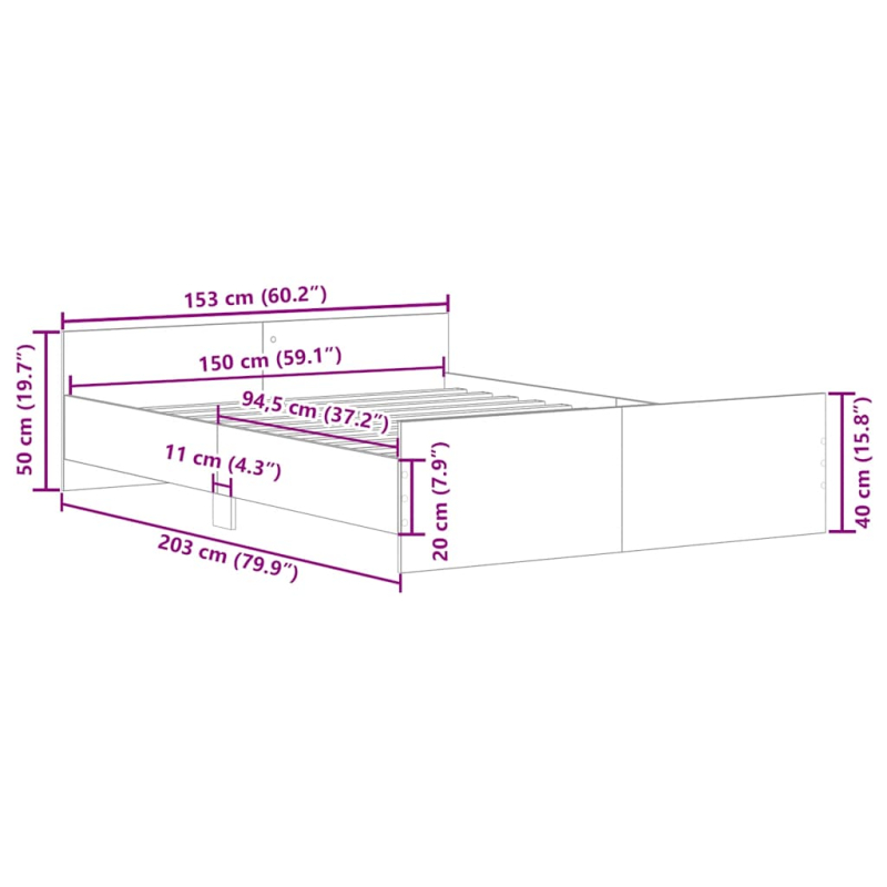 Bettgestell mit Kopf- und Fußteil Braun Eiche-Optik 150x200 cm