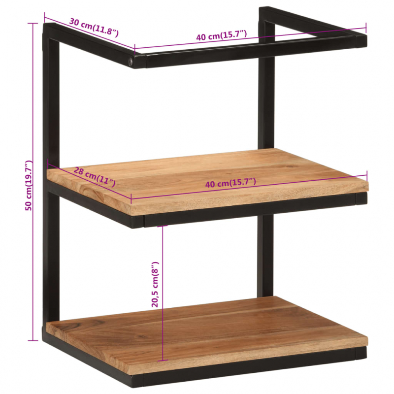 Wandregal 40x30x50 cm Massivholz Akazie und Eisen