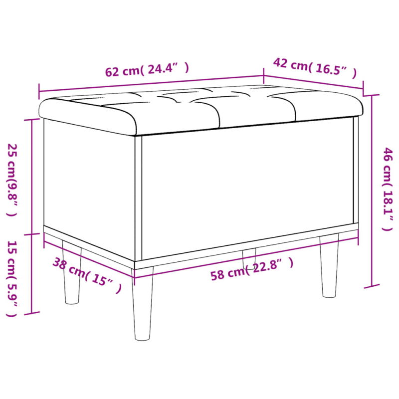 Sitzbank mit Stauraum Grau Sonoma 62x42x46 cm Holzwerkstoff