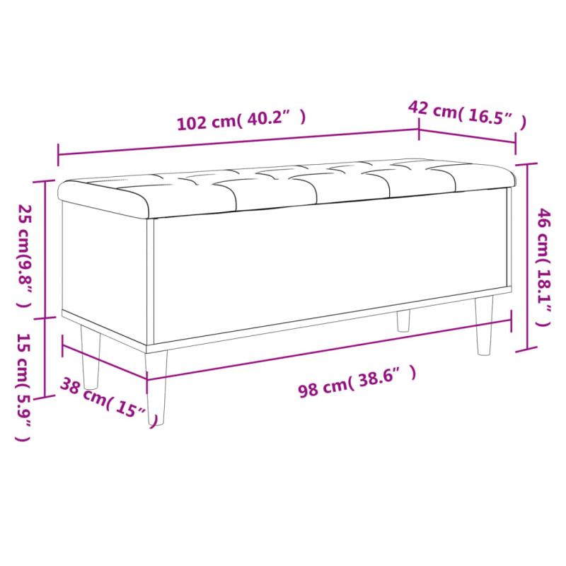 Sitzbank mit Stauraum Räuchereiche 102x42x46 cm Holzwerkstoff