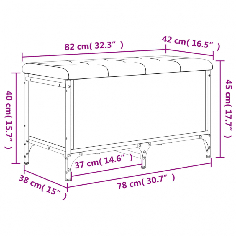 Sitzbank mit Stauraum Schwarz 82x42x45 cm Holzwerkstoff