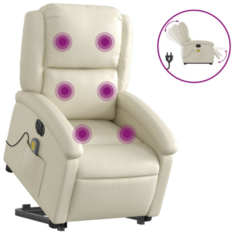 Massagesessel mit Aufstehhilfe Elektrisch Creme Kunstleder