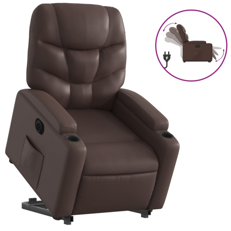 Relaxsessel mit Aufstehhilfe Elektrisch Braun Kunstleder