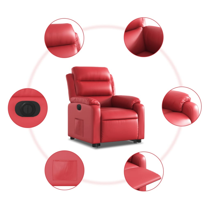 Relaxsessel mit Aufstehhilfe Elektrisch Rot Kunstleder