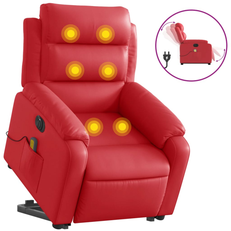 Massagesessel mit Aufstehhilfe Elektrisch Rot Kunstleder