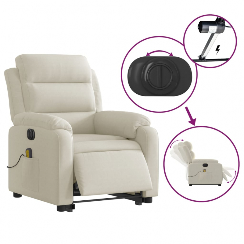 Massagesessel mit Aufstehhilfe Elektrisch Creme Samt