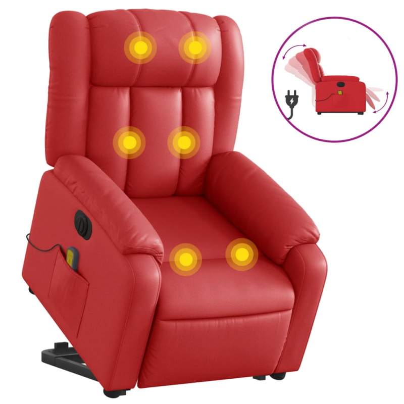 Massagesessel mit Aufstehhilfe Elektrisch Rot Kunstleder
