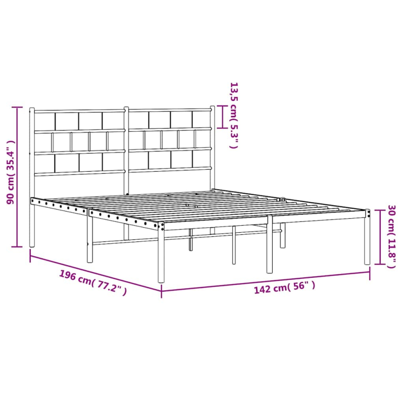 Bettgestell mit Kopfteil Metall Schwarz 135x190 cm