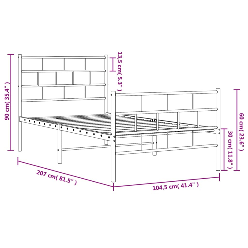 Bettgestell mit Kopf- und Fußteil Metall Schwarz 100x200 cm