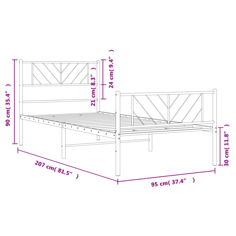 Bettgestell mit Kopf- und Fußteil Metall Schwarz 90x200 cm