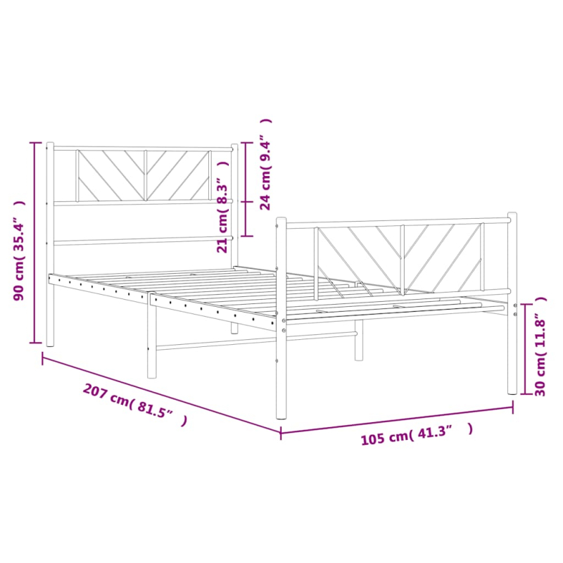Bettgestell mit Kopf- und Fußteil Metall Weiß 100x200 cm