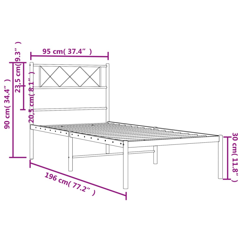Bettgestell mit Kopfteil Metall Schwarz 90x190 cm