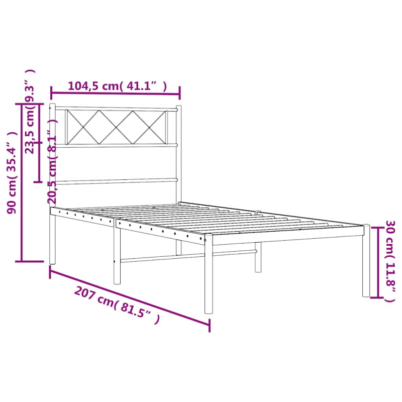 Bettgestell mit Kopfteil Metall Weiß 100x200 cm