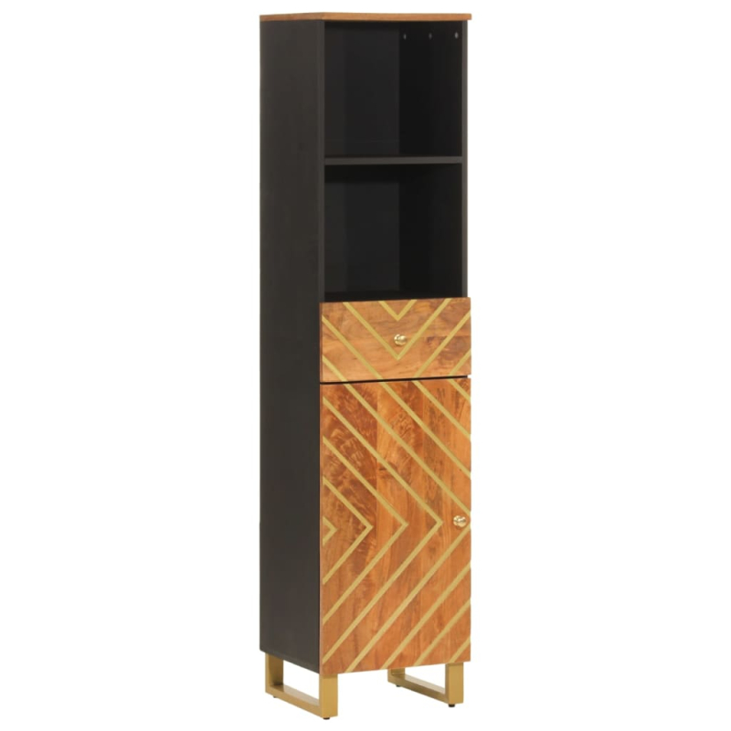 4-tlg. Badschrank-Set Braun und Schwarz Massivholz Mango