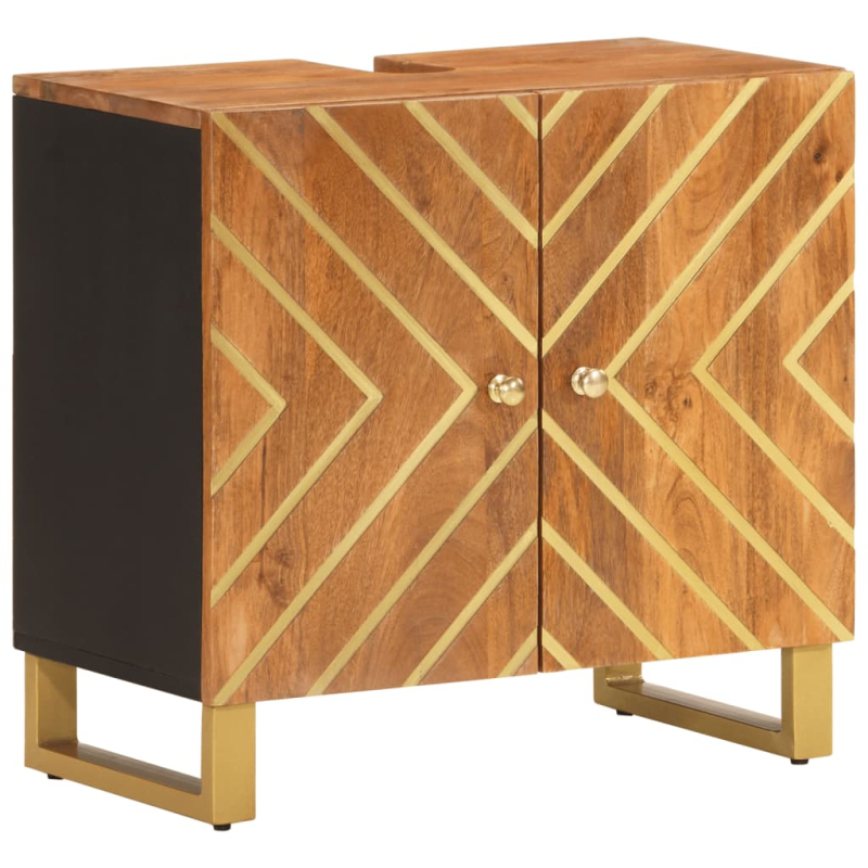 4-tlg. Badschrank-Set Braun und Schwarz Massivholz Mango