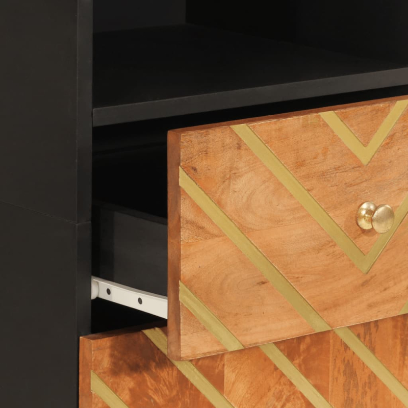 4-tlg. Badschrank-Set Braun und Schwarz Massivholz Mango