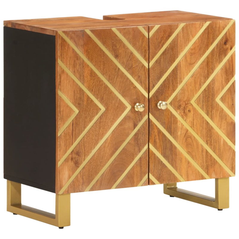 5-tlg. Badschrank-Set Braun und Schwarz Massivholz Mango