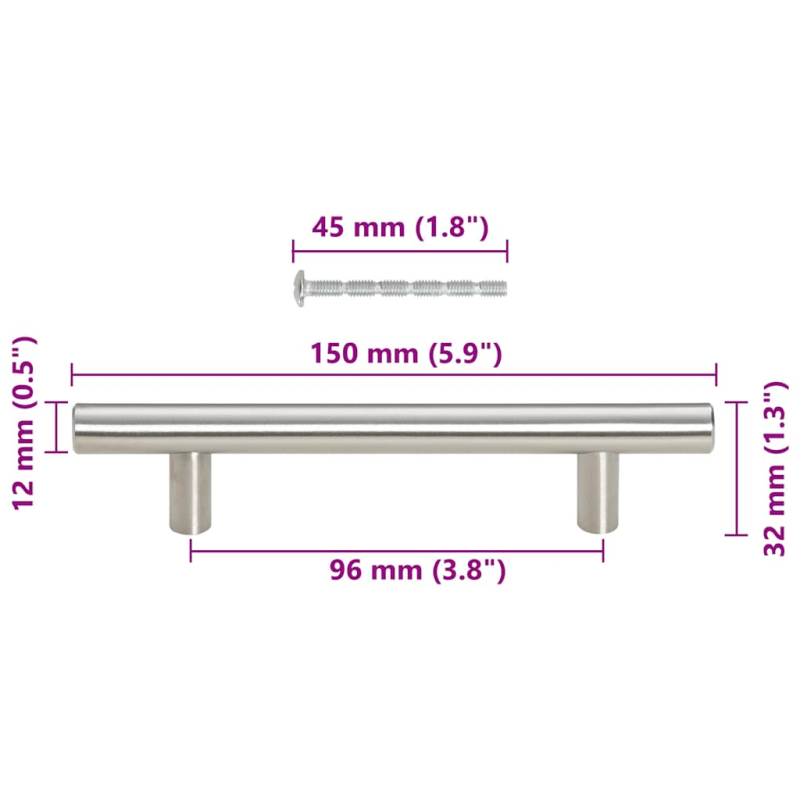 Möbelgriffe 10 Stk. Silbern 96 mm Edelstahl