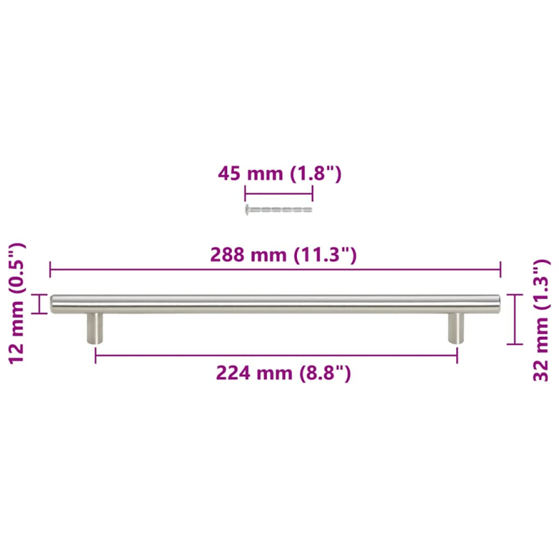 Möbelgriffe 5 Stk. Silbern 224 mm Edelstahl