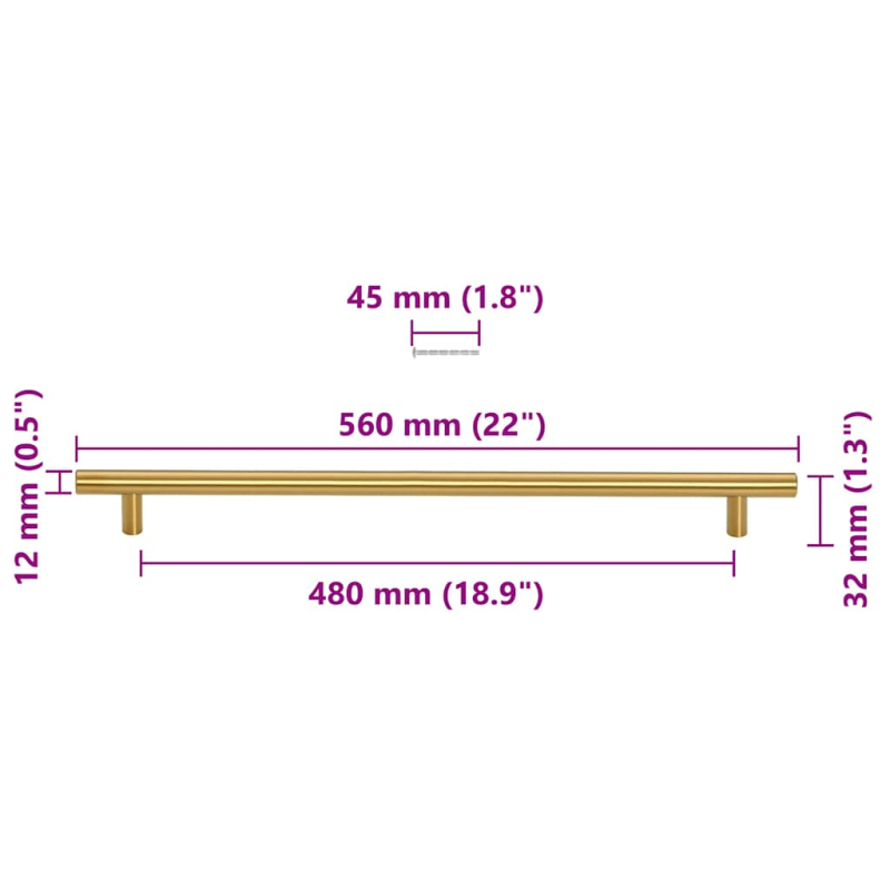 Möbelgriffe 5 Stk. Golden 480 mm Edelstahl