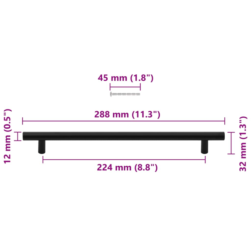 Möbelgriffe 5 Stk. Schwarz 224 mm Edelstahl