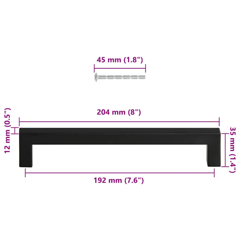 Möbelgriffe 5 Stk. Schwarz 192 mm Edelstahl