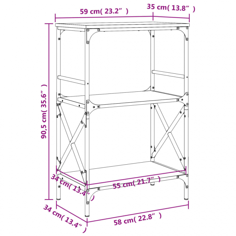 Bücherregal 3 Böden Schwarz 59x35x90,5 cm Holzwerkstoff